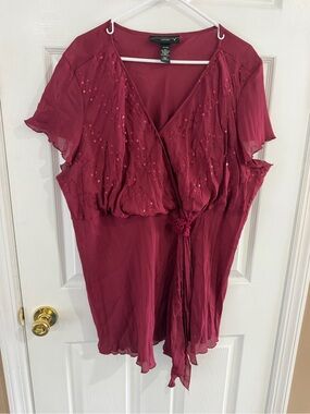 Venezia Wine Red Sequin Tie-Front Tunic